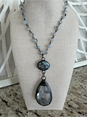 Blue Gray Crystal Drop Necklace